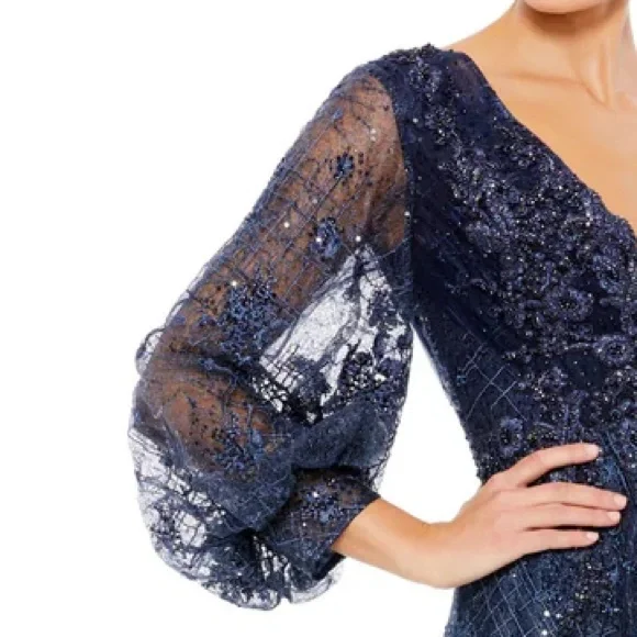 NWT MAC DUGGAL EMBELLISHED PLUNGE NECK PUFF SLEEVE A LINE GOWN 20283 - Picture 9 of 16